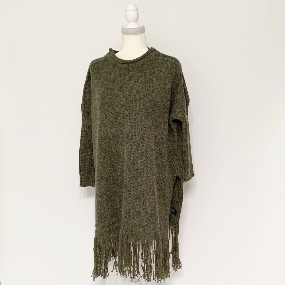 PPLA Clothing “Haywood” Fringe Sweater in Olive - Size M/L